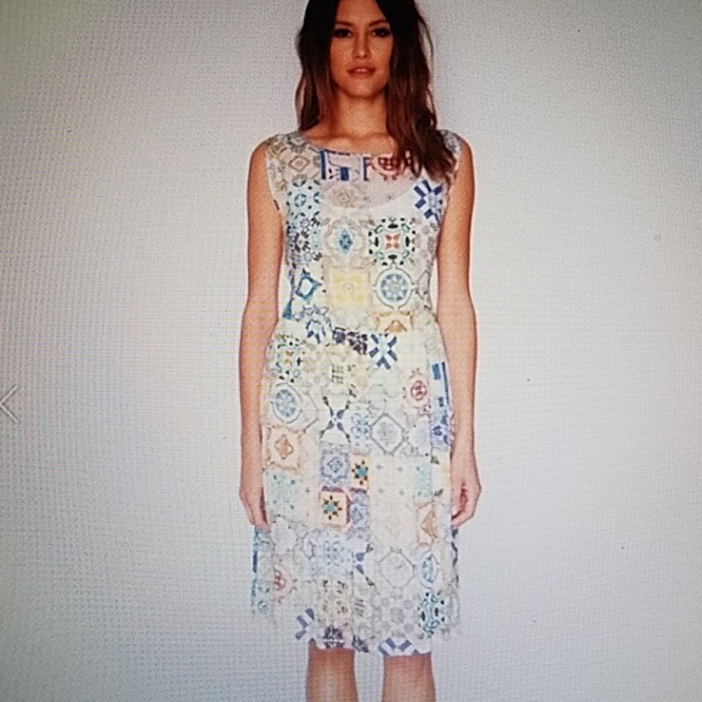 Johnny was blues and yellows Mosaic flare dress